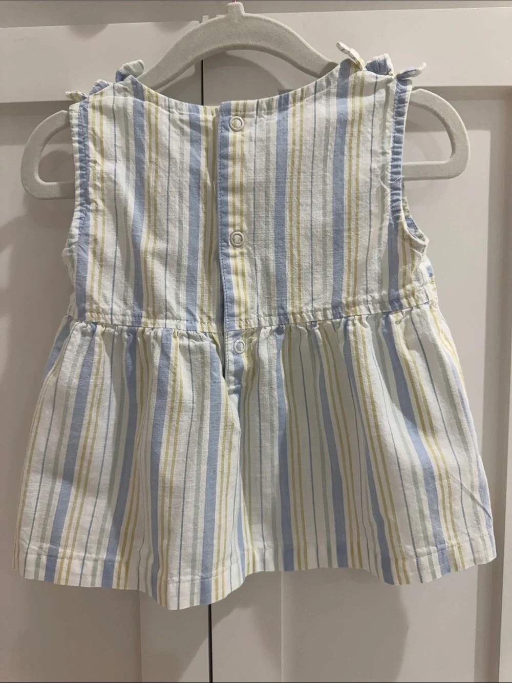 Carter’s Blue/Yellow/White/Sage Dress/Bloomer/Headband Set Monogrammed ‘Clara’
